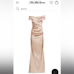 Rickie Freeman for Teri Jon off-the-shoulder dress, champagne gold, size 18